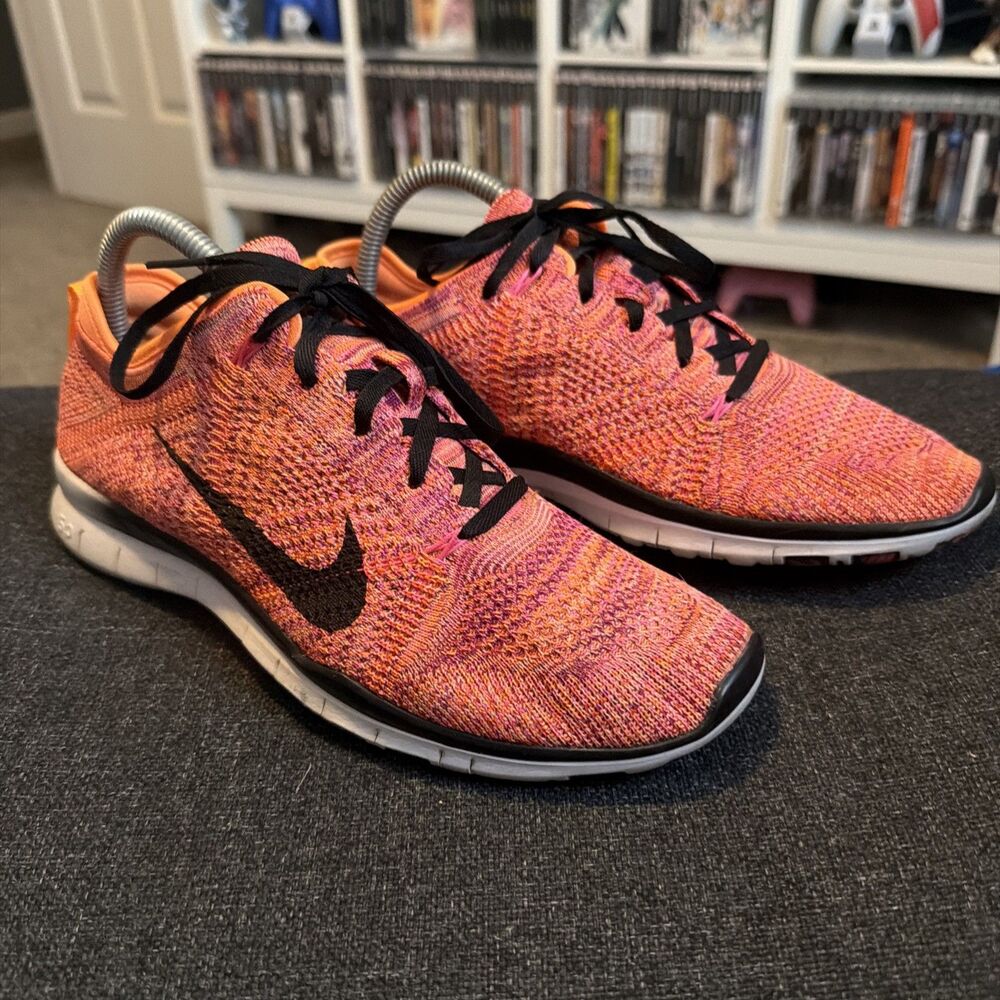 Nike Women's Free 5.0 Tr Flyknit Running Shoes Coral Black Lace Up Size 8